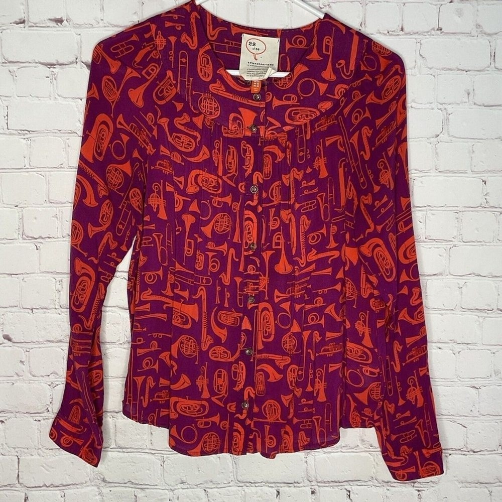 Anthropologie 22 of 52‎ Conversations Novelty Long Sleeve Blouse Women 02 China
